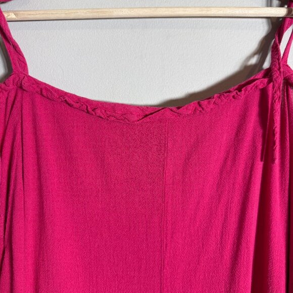 Oh My Gauze! Cold Shoulder Maxi Dress Women's 1X Pink Slit Beach Coastal Travel - Picture 13 of 15